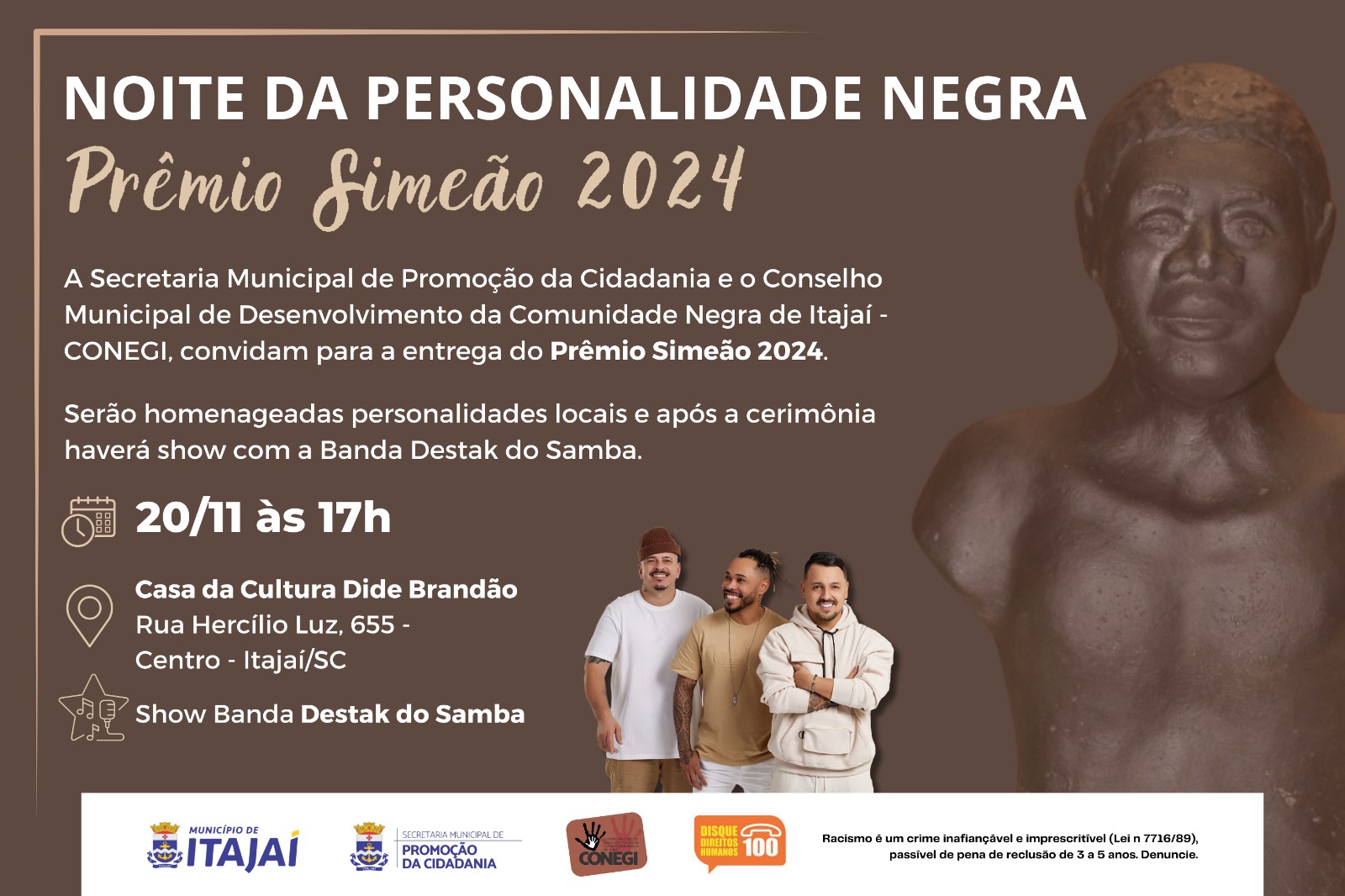 Prêmio Simeão 2024 homenageará cinco personalidades negras de Itajaí